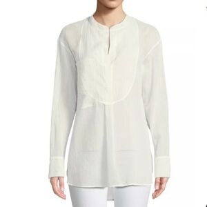 Theory Modern Button Down Shirt Ivory White 100% Cotton Sheer Lightweight